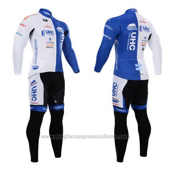 2015 Abbigliamento Ciclismo UHC Bianco e Celeste Manica Lunga e Salopette